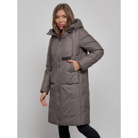 Coat insulated winter female, size 50, dark gray color-9