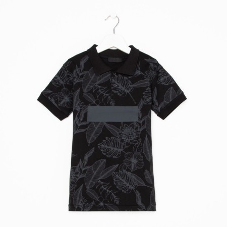 Polo T -shirt for a boy, black color/print mix, height 128 cm