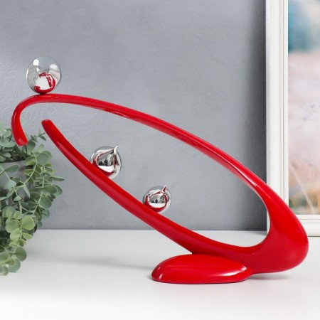 Polystone souvenir "Three birds on oval" red with silver 6.5x38x30 cm-2