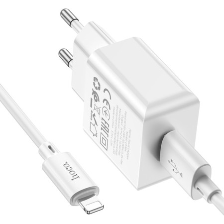 Network charger HOCO C106A, 1 USB, 2.1 A, Lightning cable - USB, 1 m, white-4