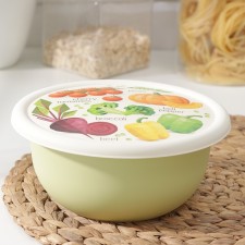 A bowl with a lid, 1.2 l, d = 18 cm, h = 8 cm, with decor, light color