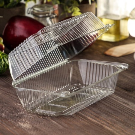 The plastic disposable container with an insoluble lid pr-K-025 "A", 400 ml, rectangular, 21.7 × 11.5 × 8.3 cm, internal 19.3 × 8.7 × 7.9 cm, 280 pcs UP-1