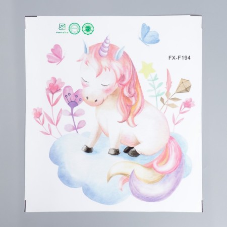 Sticker Plastic Interior color "Unicorn on a cloud with flowers" 29x32 cm-1