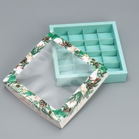 Box under 16 sweets “Happy New Year”, Botany, 18.9 x 18.9 x 3.8 cm, New Year-2