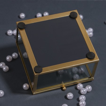 Organizer for storage "Mountains", with a lid, glass, with a mirror -bottom, 1 section, 10 × 10 × 6 cm, the color is transparent/copper-10