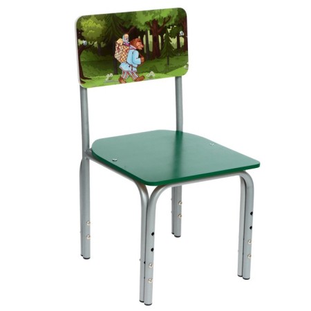 Children's adjustable stool "Kuzya fairy tale Masha with a bear", straight back-3
