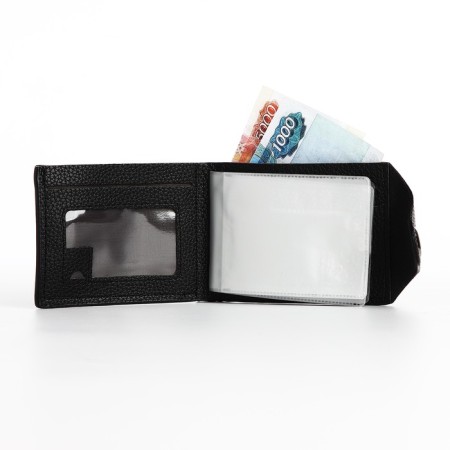Male purse on a magnet, department for bills, cards, coins, black color-4