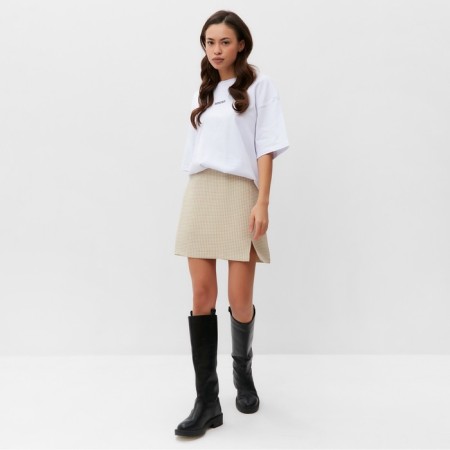 Women's skirt with a cut Mist p. 48, beige/white-1