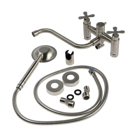 Bath mixer Zein Z3733, two-welfare, S-shaped lungs 27 cm, watering can, hose, satin-9
