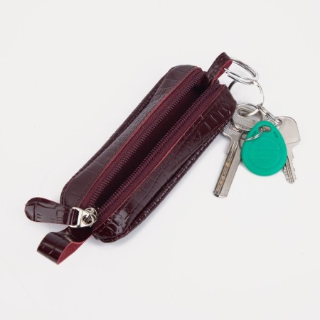 Key of zipper, length 10 cm, metal ring, burgundy color-2
