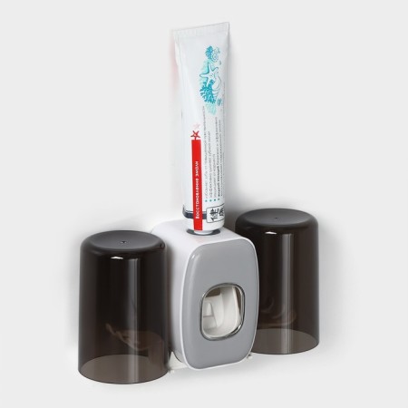 Holder for toothbrushes with a toothpaste squeezer, a glass 2 pcs, 20 × 10.2 × 6.2 cm, the color is gray-3