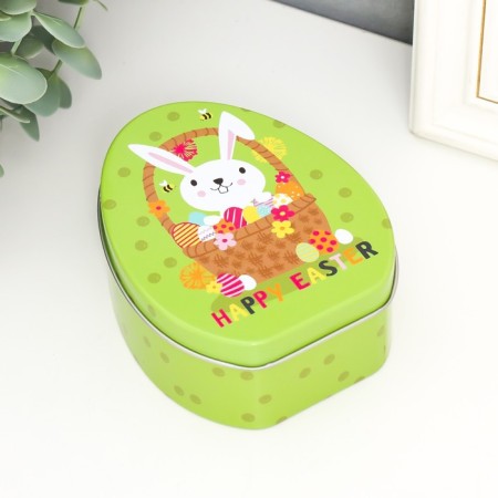 Casket Metal Egg "Bunny in Easter Basket" 11.7x9.2x4.5 cm-1