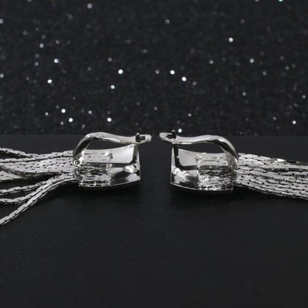 Hanging earrings "Hollywood" Square and threads, silver color, 6.5 cm-1