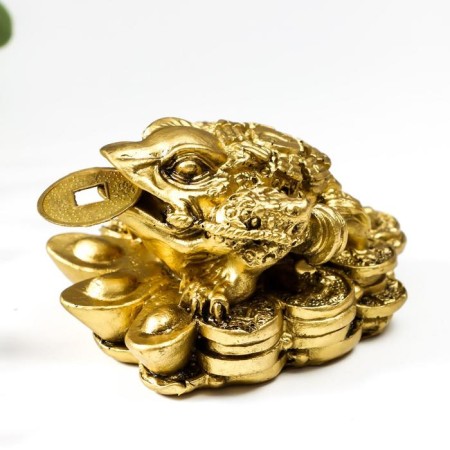 NECSK Polystone Bronze "Cash toad Yin-Yang with gold ingots" 4.8x6.5x8.5 cm-2