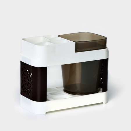 A stand for toothbrushes and paste with one glass, 15 × 7 × 12 cm, the color of coffee with milk-4