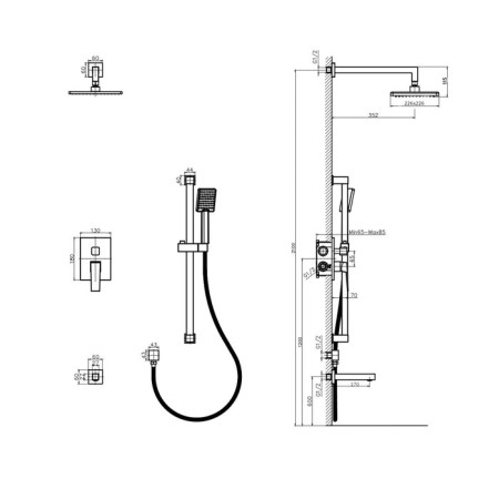 The shower system Rush Thira TR3635-60, single-leaf, built-in, tropical shower, watering can, chrome 97725-3