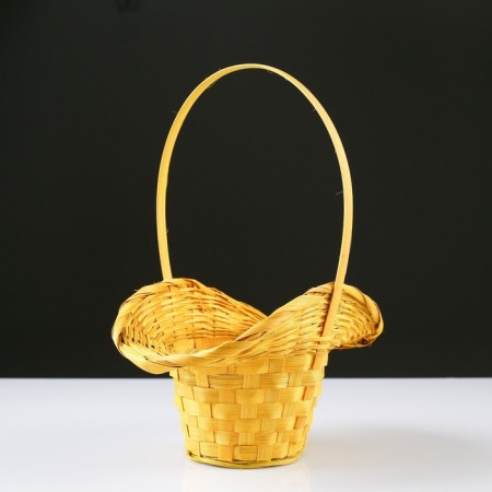 Wicker basket, bamboo, yellow, with a bend, (hat)-1
