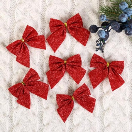 Jewelry decoration "Bow - Shine" (set 12 pcs) 4.5x5.5 cm, red