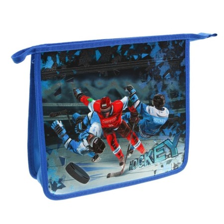Folder for notebooks A5, 245 x 230 x 80 mm (extra capacity), zipper from above, "hockey players", (voluminous 3D risun with a metallic effect), laminated cardboard/textiles-6