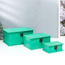 Casket wood rectangle board (set 3 pcs) green 20.5x10x15 cm