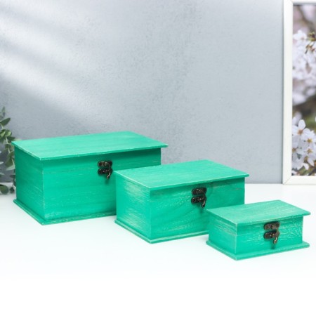 Casket wood rectangle board (set 3 pcs) green 20.5x10x15 cm