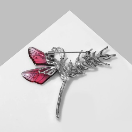 Brooch "Butterfly" on the spikelet, white-pink color in silver-1