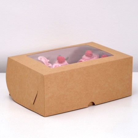 Box for 6 cupcakes with a window, craft, 25 x 17 x 10 cm