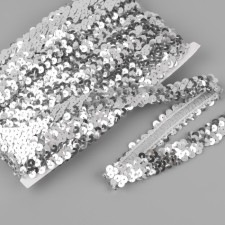 Decorative braid with sequins, elastic band, 2 cm, 9 ± 0.5 m, silver color