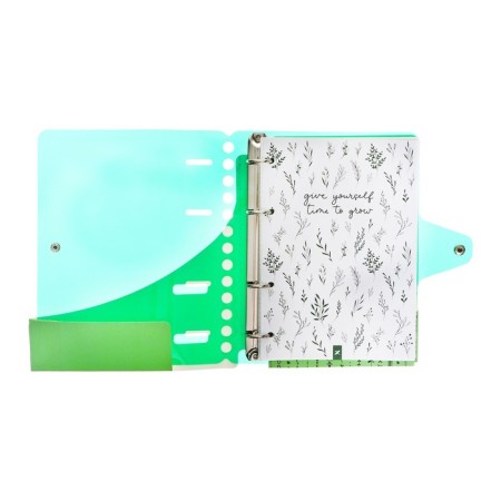 A notebook on rings A5 120 sheets in the Lorex "Neon. Green" cage, with a change of block, a plastic cover, with stickers-3