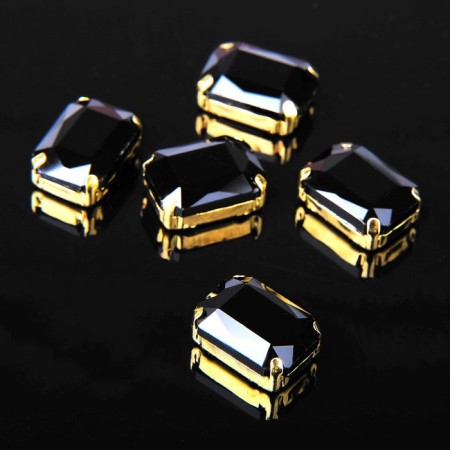 Rhinestones in DSAPs (set 5 pcs), 10x14mm, black color in gold