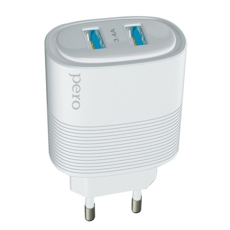 Network charger PERO TC08 Auto Max, 2 USB, 3.4 A, white-1