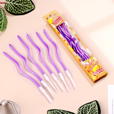 Candles for cake twisted "serpentine" 6 pcs, cocktail, purple