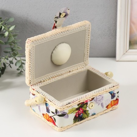 Casket for needlework "Birds in the Pink Garden" 18x12x9.5 cm-2