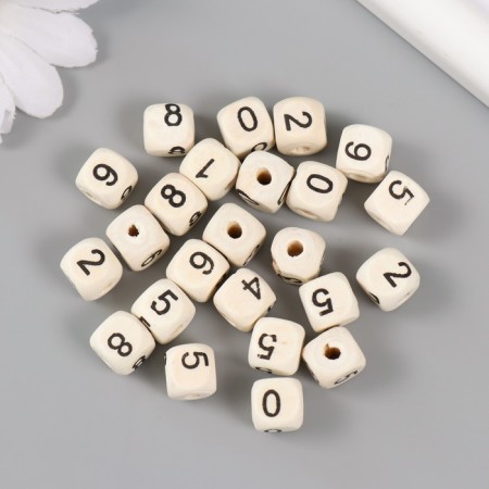 Wooden beads "Cubes with numbers" 1x1 cm (set 25 pcs)