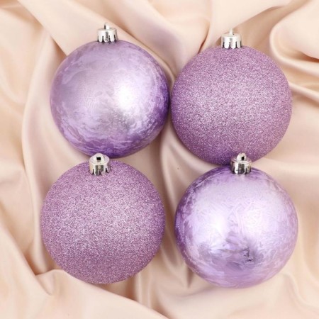 Christmas tree toys, New Year's balls, plastic, di-10 cm set, 4 pcs "Fog Bright" Lilac
