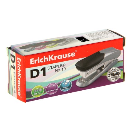 Степлер ErichKrause D1 № 10, до 20 листов, встроенный антистеплер, микс-4