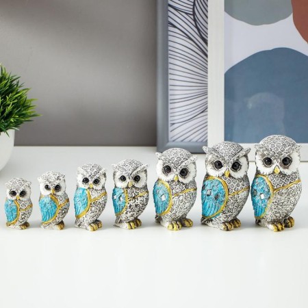 Souvenir Polystone "Seven Gray Filin with blue wings" NR 7 pcs 9.8; 9; 8.4; 7.3; 6.7; 6; 5.5 cm