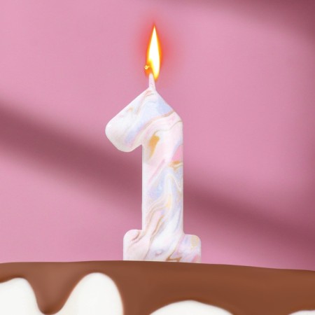 Candle in the Cake "White Marble", the number "1", 5.5 cm