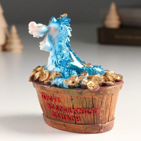 Piglite Polystone "Blue Dragon in the bathroom with coins" 10.2x7.3x10 cm-3