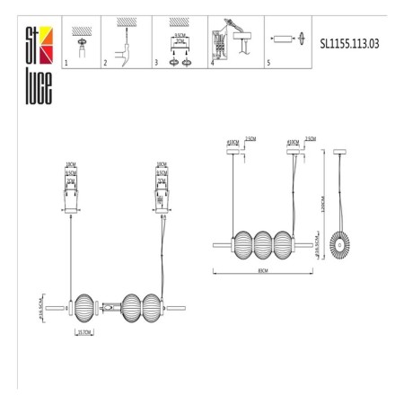 Suspension lamp ST LUCE. SL1155.113.03. Marena. 3x40 W, E14, 83x16.5 cm, Nickel color-12