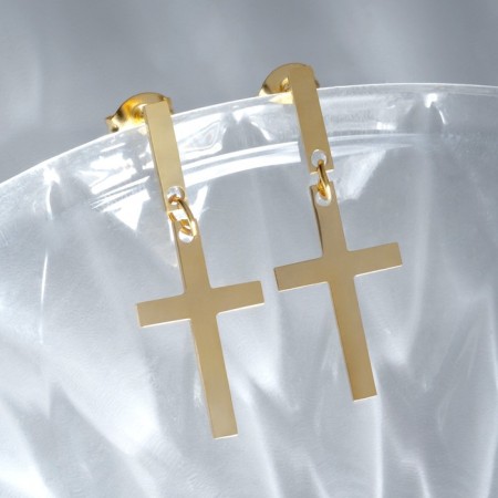 Earrings Metal "crosses" are small, color gold-1