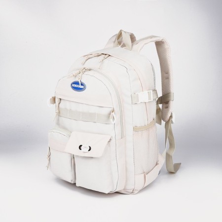 School backpack from textiles, 6 pockets, milk color-3