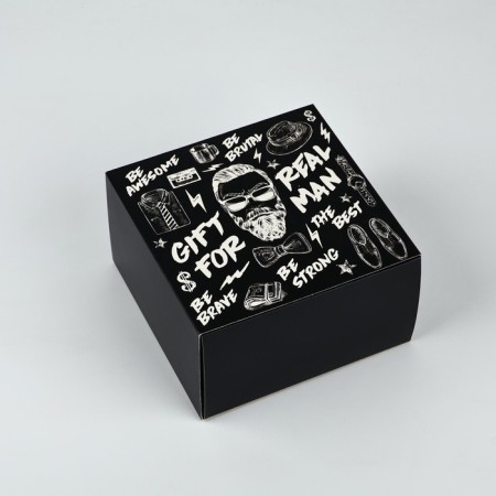 Gift folding box, packaging, Gift for Real Man, 14 x 14 x 8 cm-2