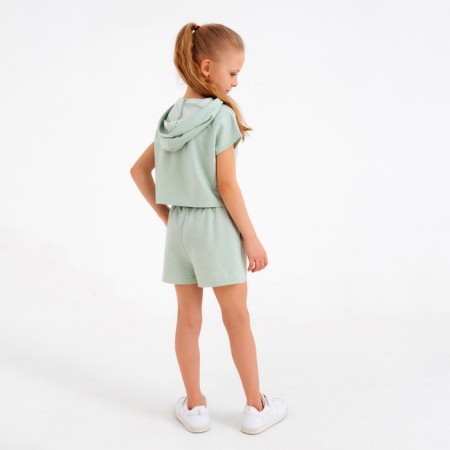 Kit for girls (top, shorts) minku: casual collection olive color, height 152-6