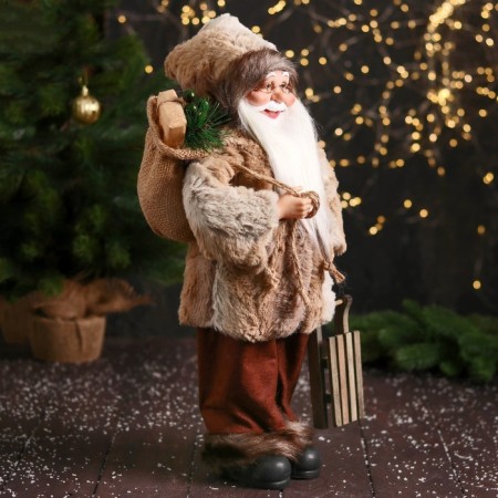Santa Claus "in a fur cap, gifts and sleds" 47 cm, brown-1