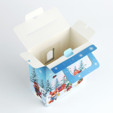 Gift box New Year's Folding with 3D effect "New Year's house", 18 x 15 x 7.5 cm, New Year-3