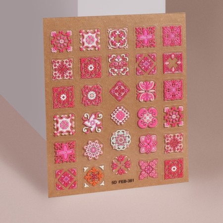 Nail stickers "Pink mosaic", voluminous, pink color-1