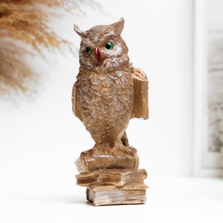 Figure "Owl on books" Brown, 14x6x6cm-1