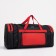 Road bag on a zipper, with an increase, 3 outer pockets, a long belt, black/red color