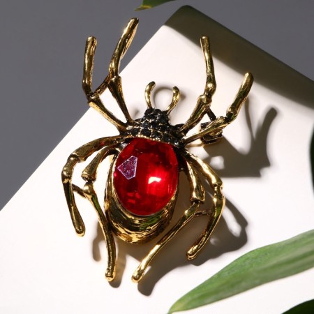 Brooch "Spider", red-gray color in black gold-3